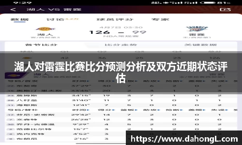 湖人对雷霆比赛比分预测分析及双方近期状态评估